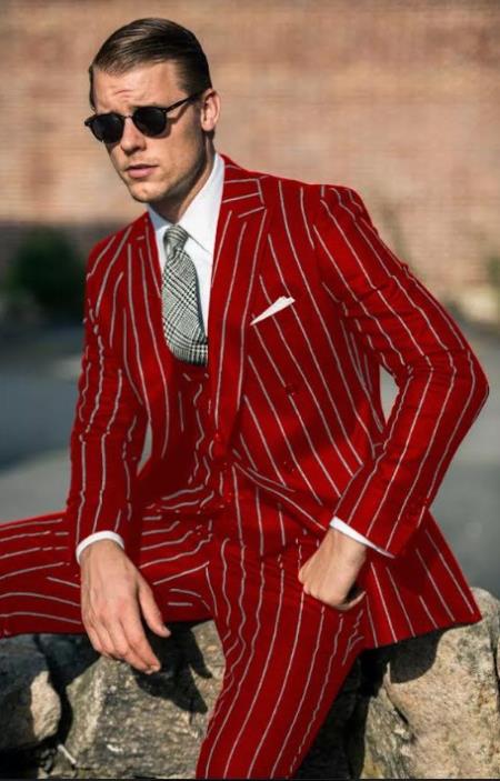 Hot Red Pinstripe Suit - Gangster Suit - 1920's Suit - 34 Short or Extra Small