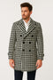Mens Houndstooth Double-Breasted Wool Peacoat – Black and White Wool  Short Coat Slim Fit