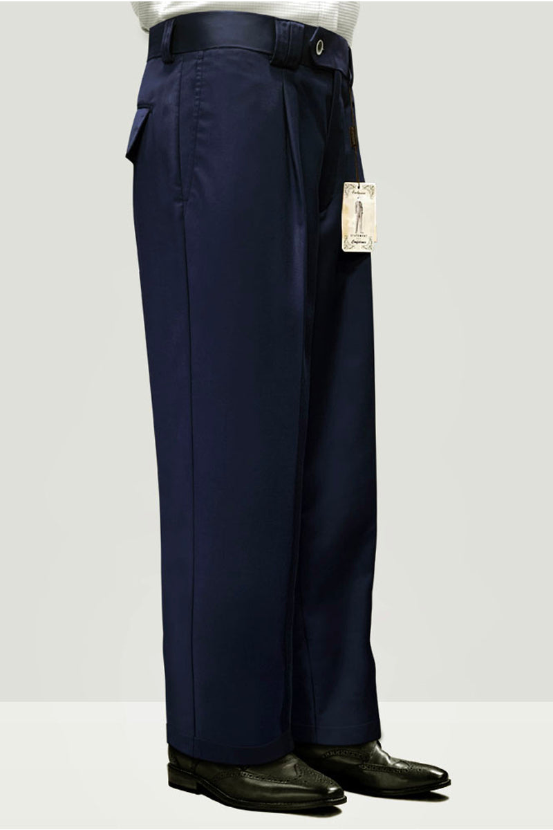 Mens Italian Wool Wide Leg Dress Pants in Navy Blue - 36W