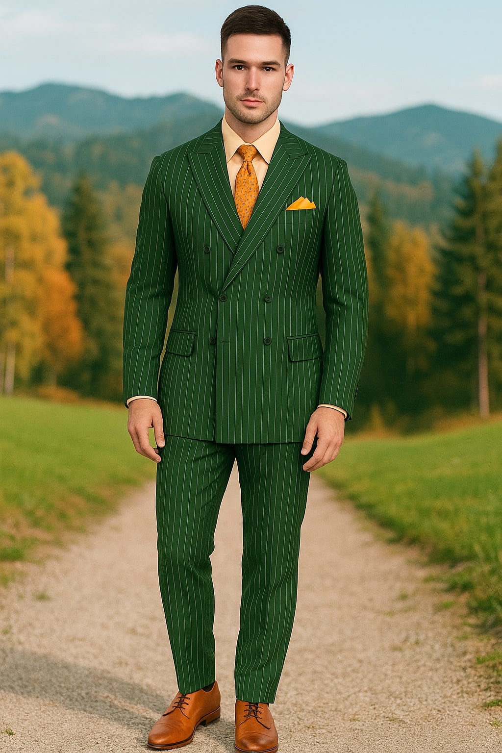 Mens Hunter Green Pinstripe Double-Breasted Suit – Bold 6-Button Vintage Gangster Style 1920s Look - 34 Short or Extra Small