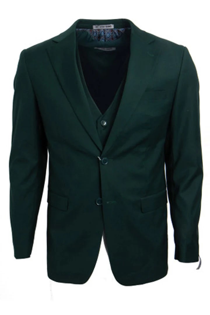 Cheap Suit - Men's Two Button Vested Stacy Adams Basic Hunter Green Suit