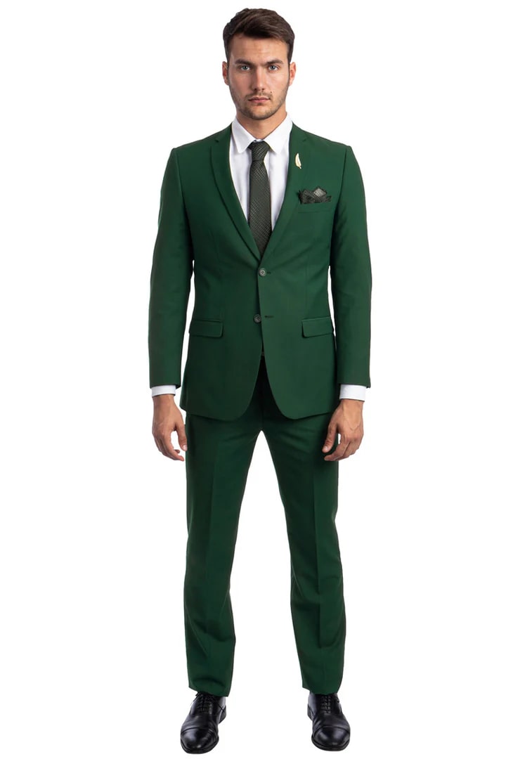 Cheap Priced Suit - Men's Basic 2 Button Slim Fit Wedding Suit green - 38 Short Jacket+32 Waist Adjustable 28to34)(Height: 5 4 to5 7 )(Neck  15-16.5)S-M)