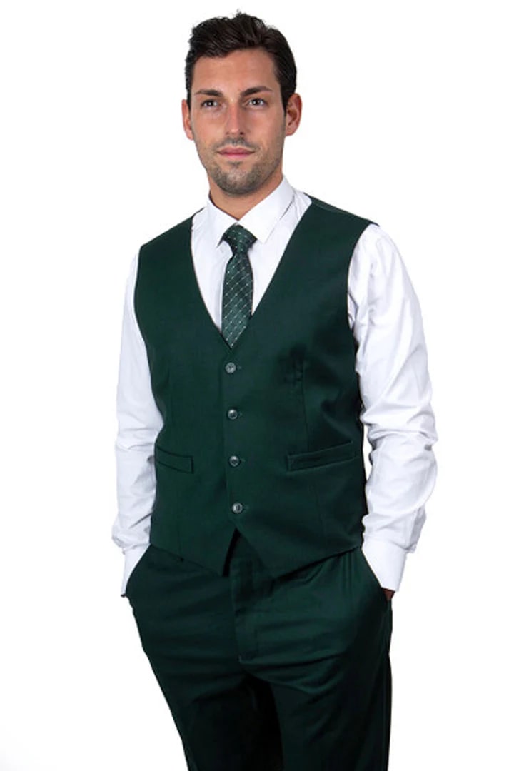 Cheap Suit - Men's Two Button Vested Stacy Adams Basic Hunter Green Suit