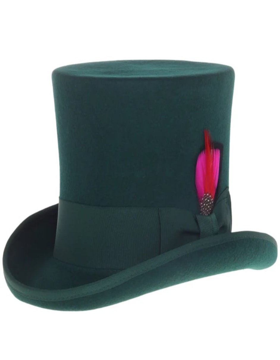 Victorian Steampunk Top Hat - 1800 19th Century - Dressy Loden Felt Top Hunter Green Hat - S