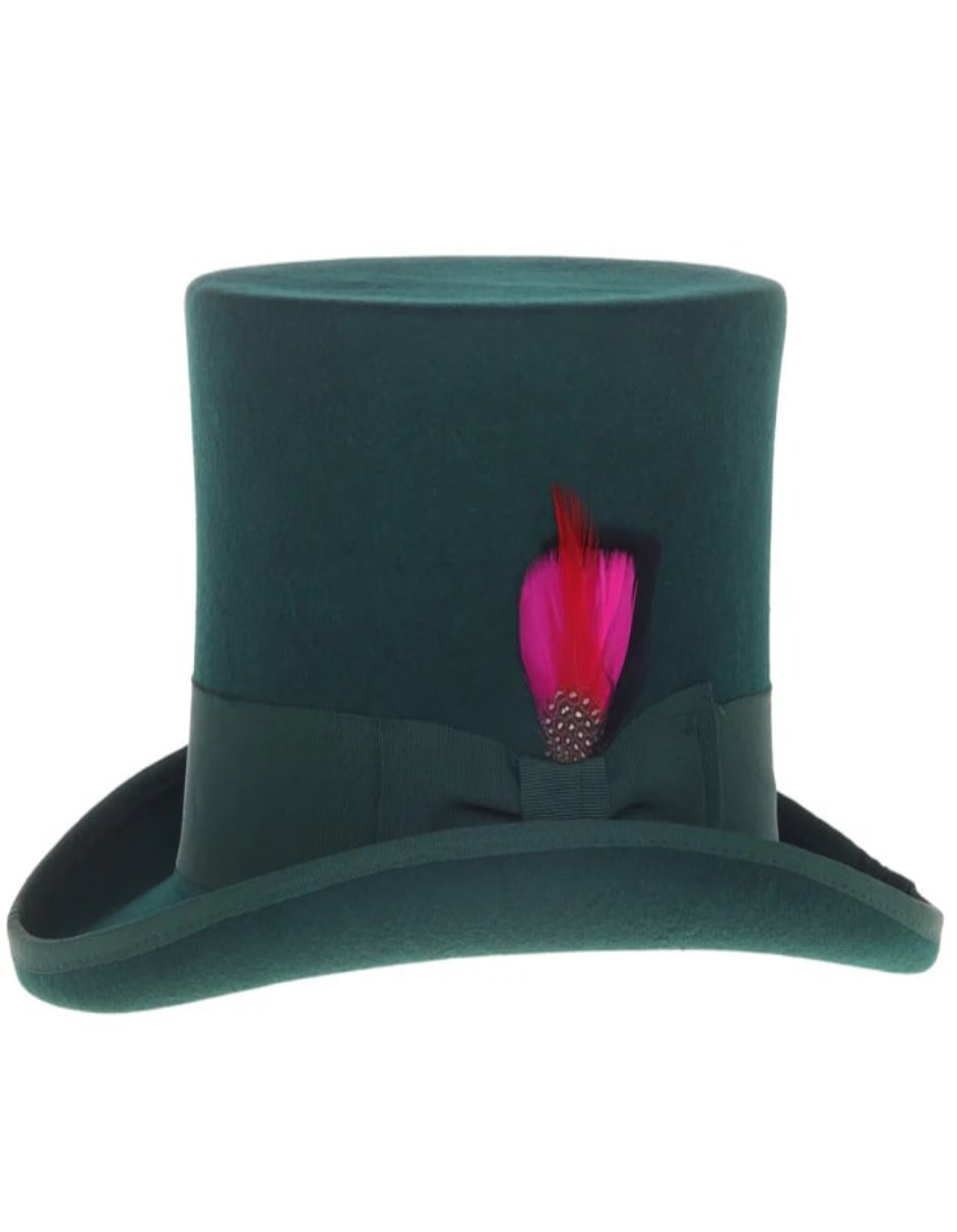 Victorian Steampunk Top Hat - 1800 19th Century - Dressy Loden Felt Top Hunter Green Hat - S