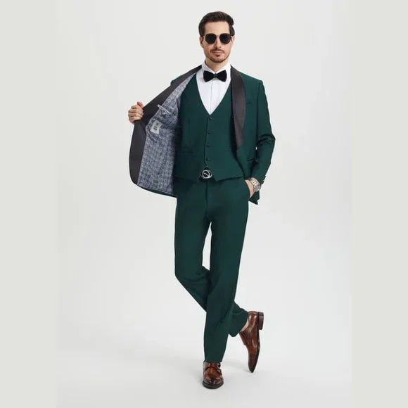 Stacy Adams 3pc Tuxedo Shawl Lapel, Hunter Green