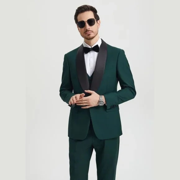 Stacy Adams 3pc Tuxedo Shawl Lapel, Hunter Green