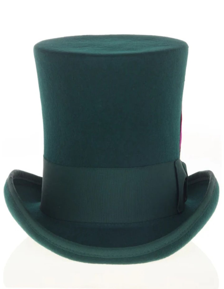 Victorian Steampunk Top Hat - 1800 19th Century - Dressy Loden Felt Top Hunter Green Hat