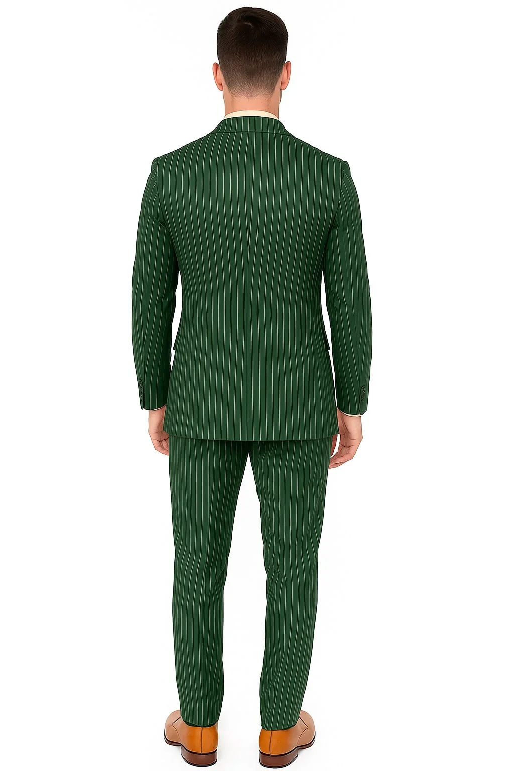Mens Hunter Green Pinstripe Double-Breasted Suits – Bold 6-Buttons Vintage Gangster Style 1920s Look - 34 Short or Extra Small