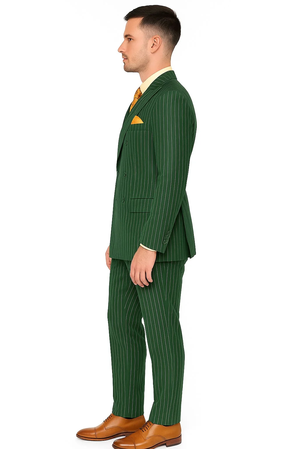 Mens Hunter Green Pinstripe Double-Breasted Suits – Bold 6-Buttons Vintage Gangster Style 1920s Look - 34 Short or Extra Small