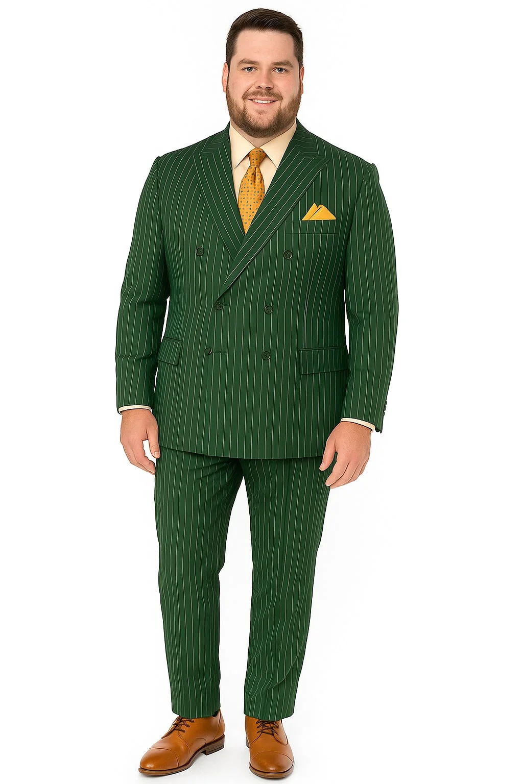 Mens Hunter Green Pinstripe Double-Breasted Suits – Bold 6-Buttons Vintage Gangster Style 1920s Look - 34 Short or Extra Small