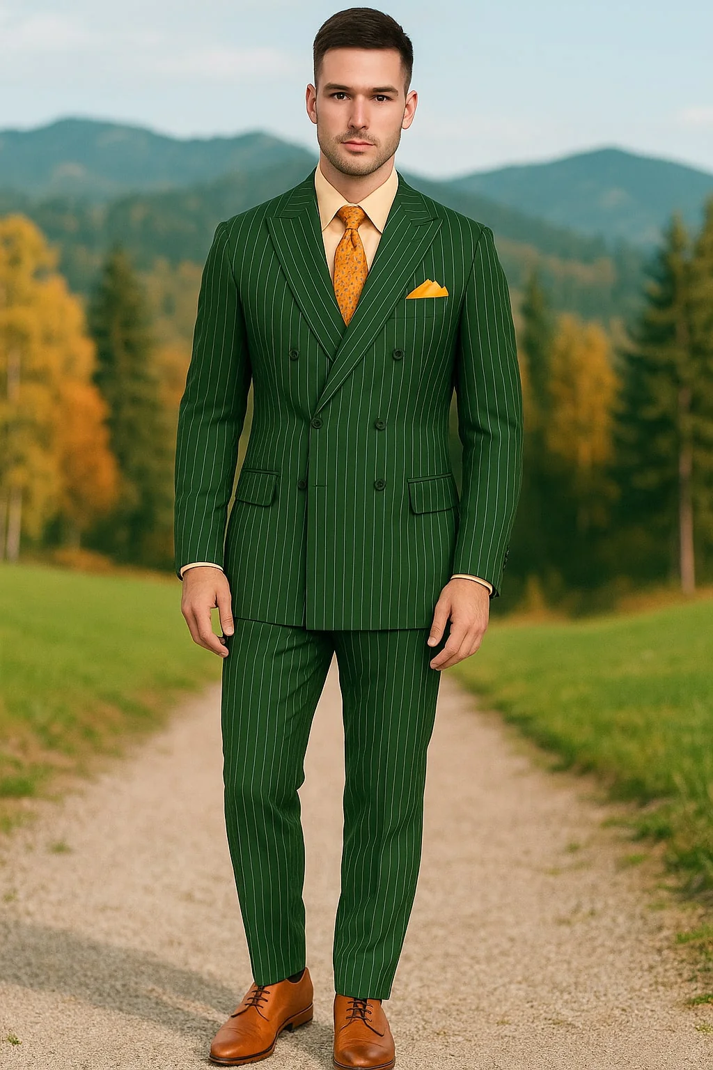 Mens Hunter Green Pinstripe Double-Breasted Suits – Bold 6-Buttons Vintage Gangster Style 1920s Look - 34 Short or Extra Small