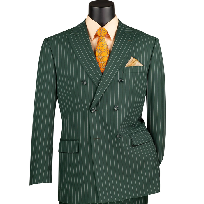 Mens Hunter Green Pinstripe Double-Breasted Suits Bold 6-Buttons Vintage Gangster Style 1920s Look