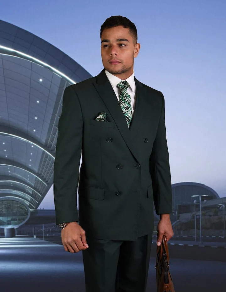 Men's Hunter Green Statement Suit Double Breasted Pleated Pants Classic Fit 38 Short Jacket+32 Waist Adjustable 28to34)(Height: 5 4 to5 7 )(Neck 15- Men's Hunter Green Statement Suit Double Breasted Pleated Pants Classic Fit 38 Short Jacket+32 Waist Adjustable 28to34)(Height: 5 4 to5 7 )(Neck 15-