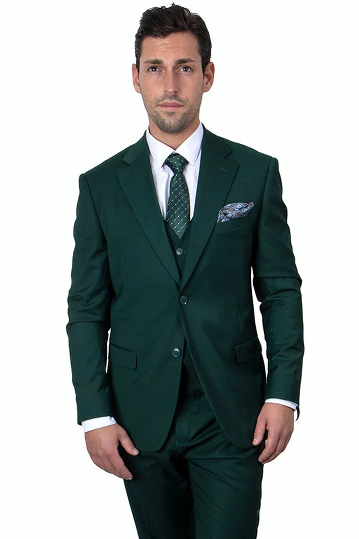 Cheap priced Suit - Men's Two Button Vested Stacy Adams Basic Hunter Green Suit