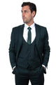Cheap Suit - Men's One Button Peak Lapel Skinny Wedding & Prom 2025 Hunter Green Suit With Lowcut Vest Green Prom 2025 Suits