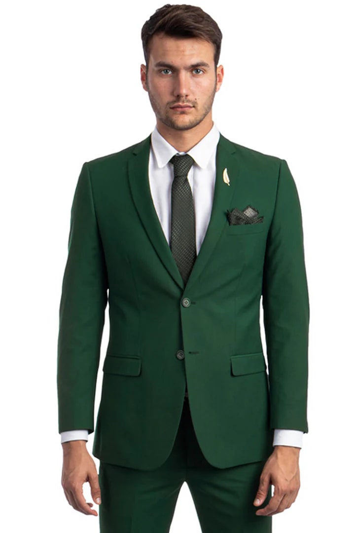 Cheap Priced Suit - Men's Basic 2 Button Slim Fit Wedding Suit green - 38 Short Jacket+32 Waist Adjustable 28to34)(Height: 5 4 to5 7 )(Neck  15-16.5)S-M)