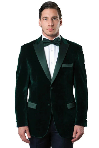 Mens Peak Lapel Velvet Tuxedo Jacket in Hunter Green