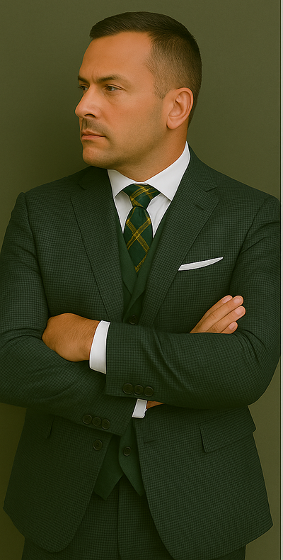 Modern Fit - Wool Suit - Italian Made Business Suit by Statement Men's 3 Piece 100% Wool Modern Fit Suit - Double Breasted Vest
