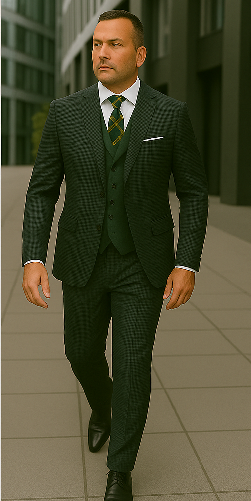 Modern Fit - Wool Suit - Italian Made Business Suit by Statement Men's 3 Piece 100% Wool Modern Fit Suit - Double Breasted Vest