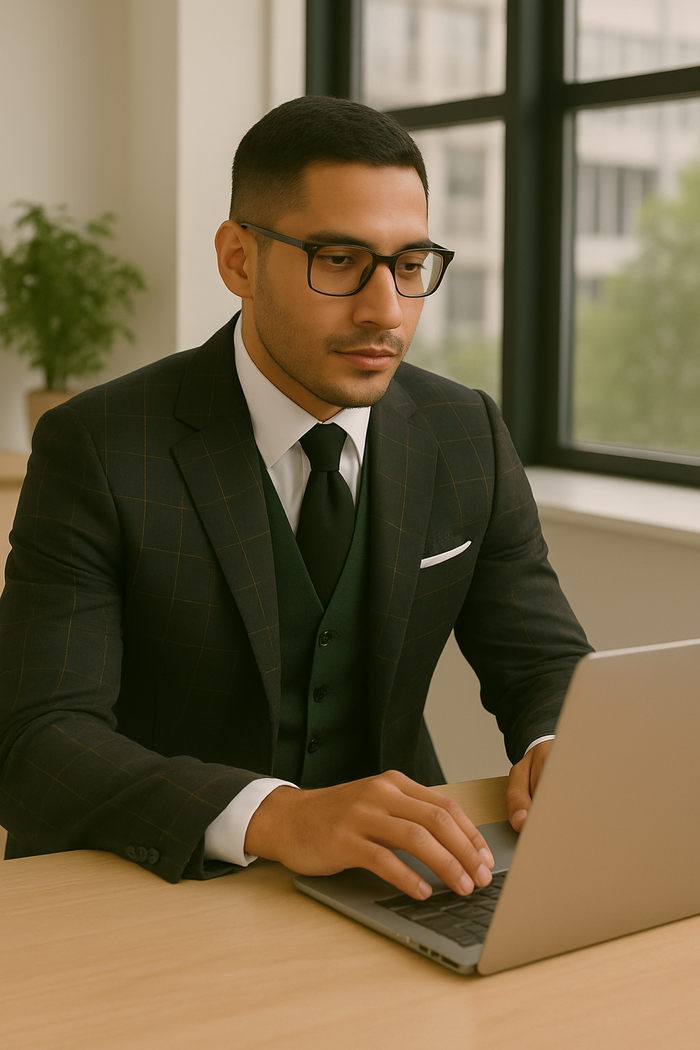 Modern Fit - Wool Suit - Italian Made Business Suit by Statement Men's 3 Piece 100% Wool Modern Fit Suit - Bold Accent Color