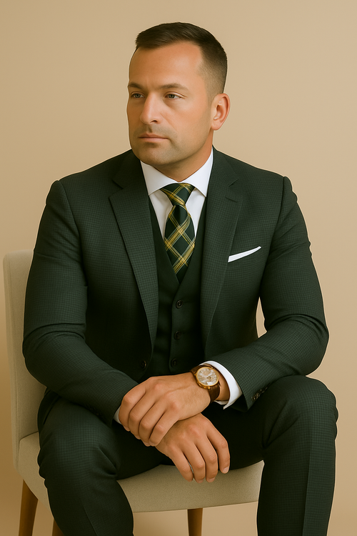 Modern Fit - Wool Suit - Italian Made Business Suit by Statement Men's 3 Piece 100% Wool Modern Fit Suit - Double Breasted Vest
