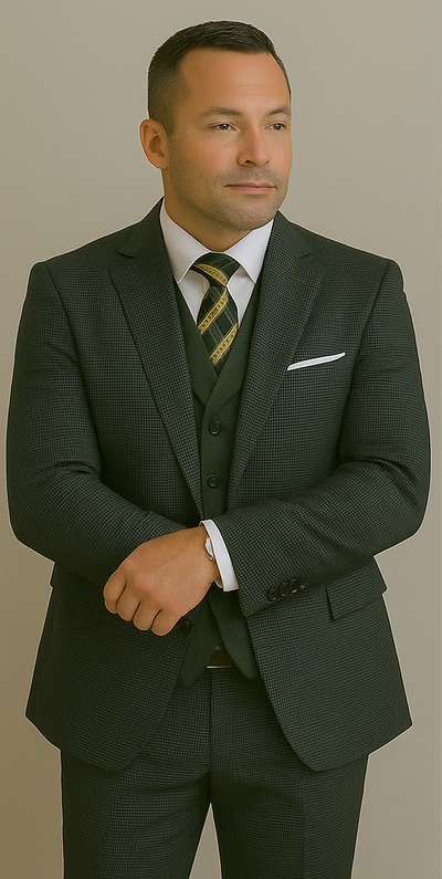 Modern Fit - Wool Suit - Italian Made Business Suit by Statement Men's 3 Piece 100% Wool Modern Fit Suit - Double Breasted Vest