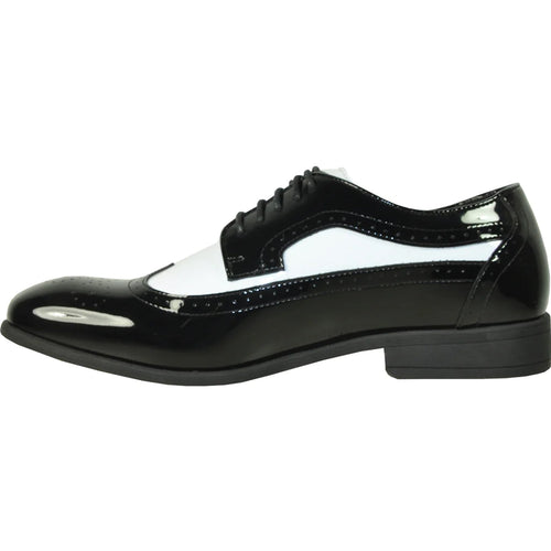 Bravo Mens 1920's Gangster Wingtip Dress Shoe in Black and White