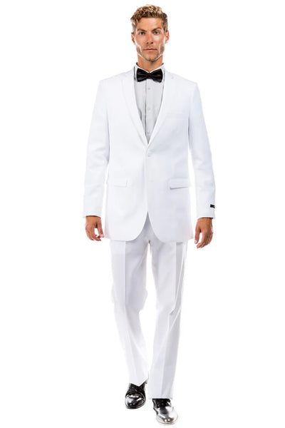Cheap Priced Suit -  Men's Two Button Basic Hybrid Fit Business White Suit