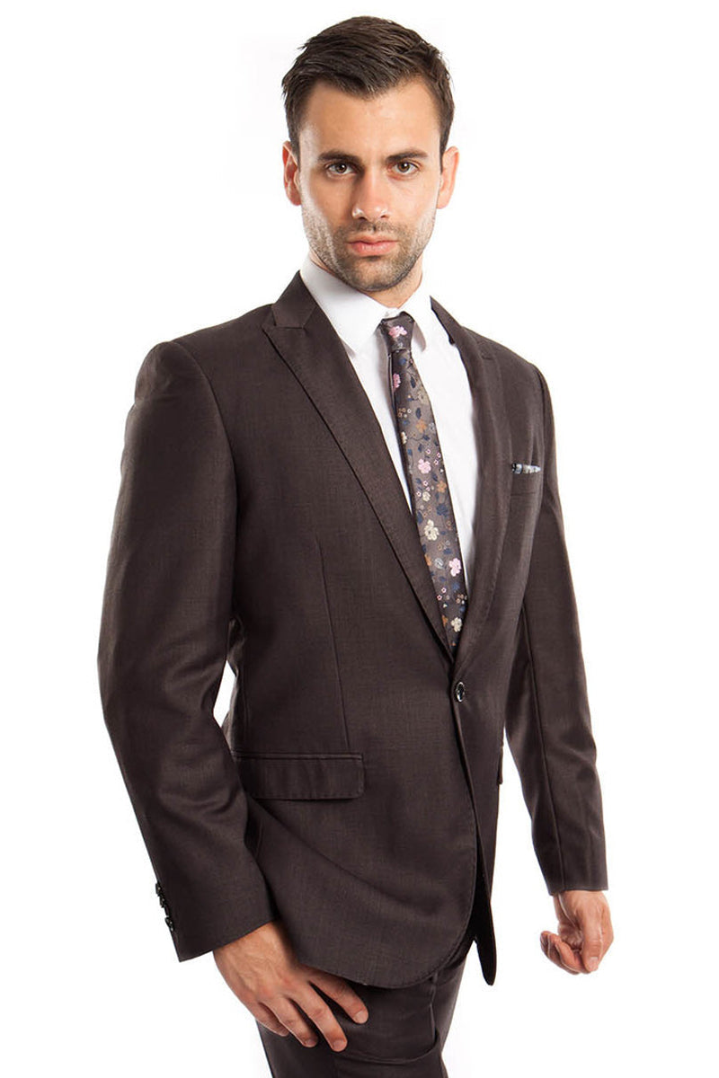 "Men's Slim Fit Dark Grey Suit - One Button Peak Lapel Design"