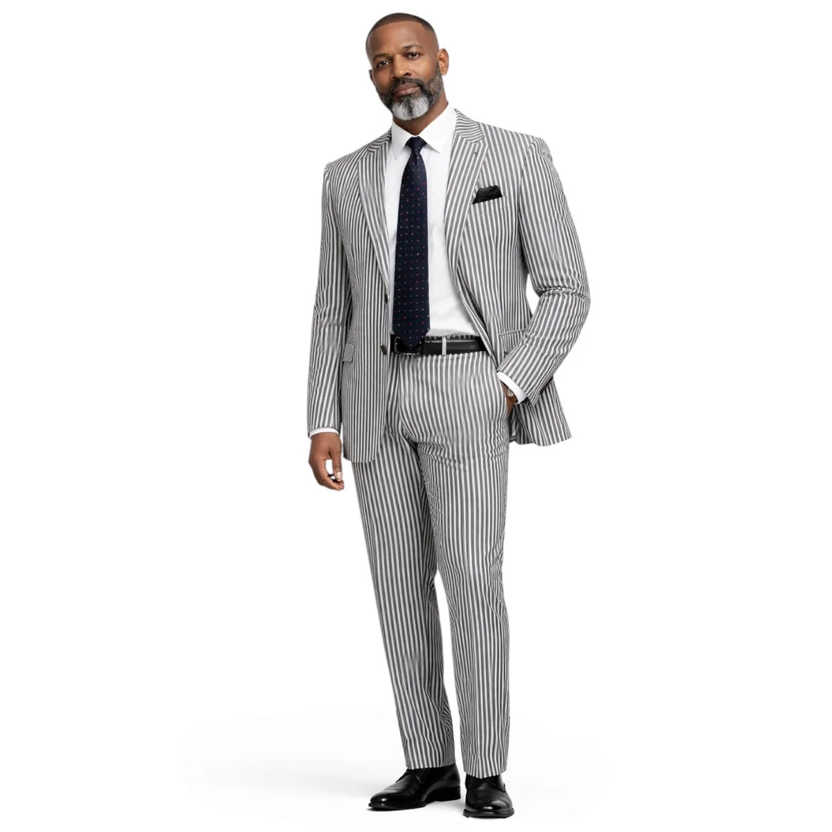 Mens Premium Cotton Seersucker Stripe Suit – Black