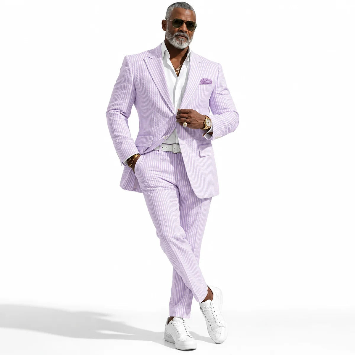 Mens Premium Cotton Seersucker Stripe Suit – Purple