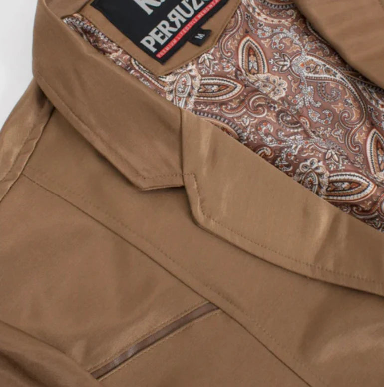 Men's Western Camel Blazer Slim Fit Shiny Finish Sport Coat for Weddings, Parties & Formal Events - 36 Short