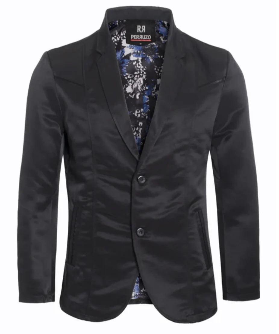 Men's Western Black Blazer Slim Fit Shiny Finish Sport Coat for Weddings, Prom & Formal Events - 36 Short
