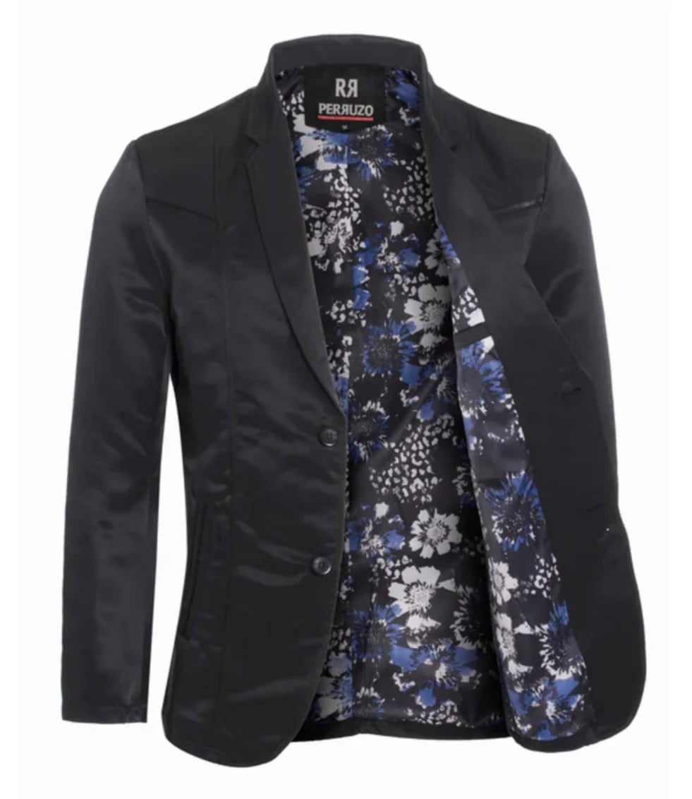 Men's Western Black Blazer Slim Fit Shiny Finish Sport Coat for Weddings, Prom & Formal Events - 36 Short