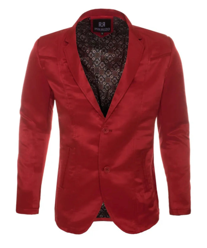 Men's Western Red Blazer Slim Fit Shiny Finish Sport Coat for Weddings, Prom & Special Events