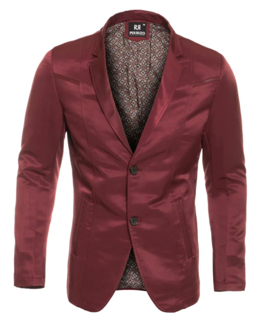 Men's Western Burgundy Blazer Slim Fit Shiny Finish Sport Coat for Weddings & Special Events - 36 Short
