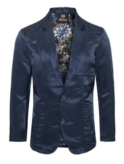 Men's Western Navy Blazer Slim Fit Shiny Finish Sport Coat for Weddings, Prom & Formal Events