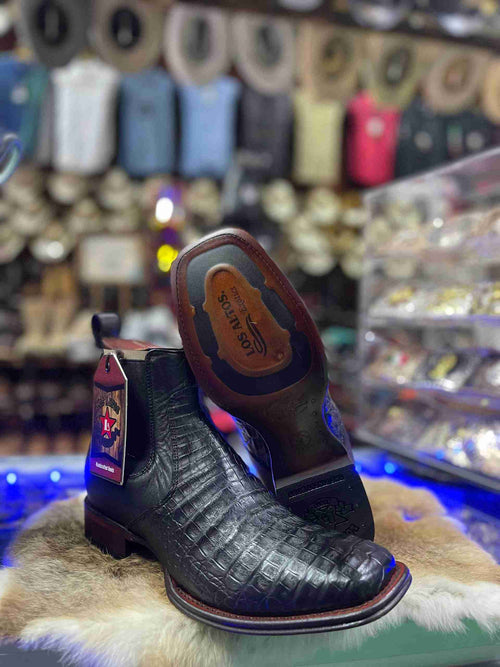 Los Altos Crocodile Belly Exotic Ankle Boots Black - Black
