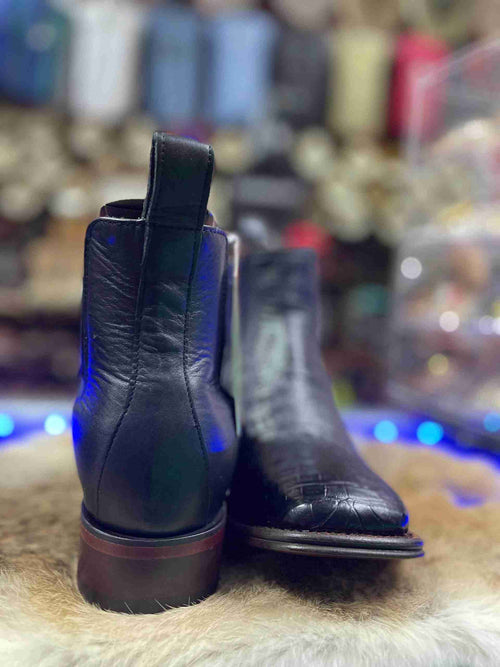 Los Altos Crocodile Belly Exotic Ankle Boots Black - Black