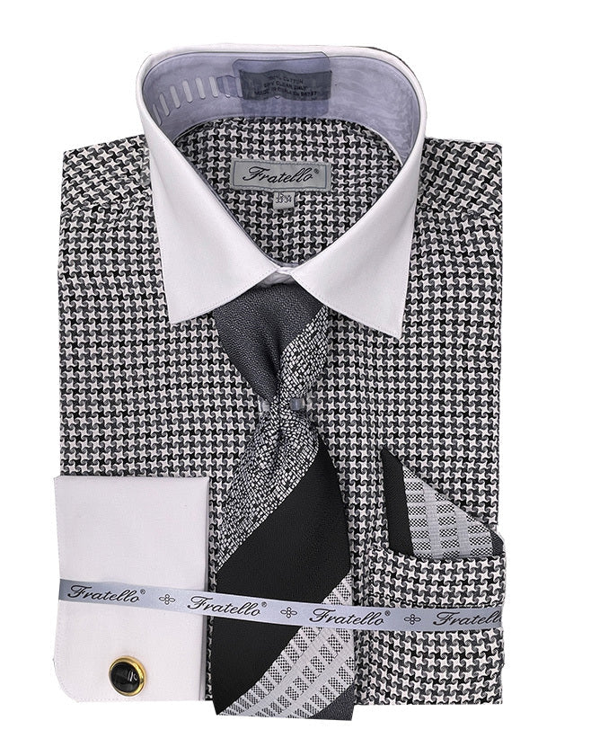 Vintage Houndstooth Men's Dress Shirt & Tie Set - Multi-Colored Style
