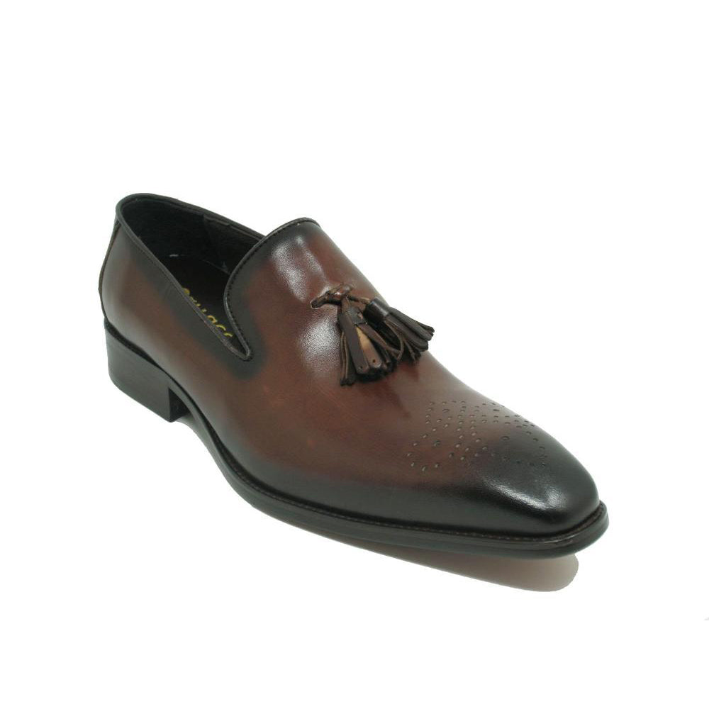 Mens Carrucci Wholecut Leather tassel Loafer Dress Shoe in Cognac - 7.5