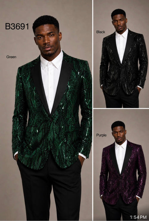 Men's green, black and purple sequin blazers