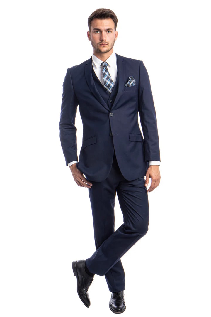 Cheap Priced Suit - Men's Two Button Slim Fit Basic Vested Wedding Navy/Blue Suit - 38 Short Jacket+32 Waist Adjustable 28to34)(Height: 5 4 to5 7 )(Neck  15-16.5)S-M)