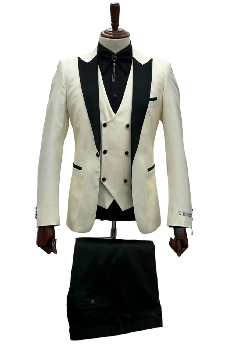 Ivory Tuxedo - Cream Wedding Suit  - Off White Groom 1 Button  Suit