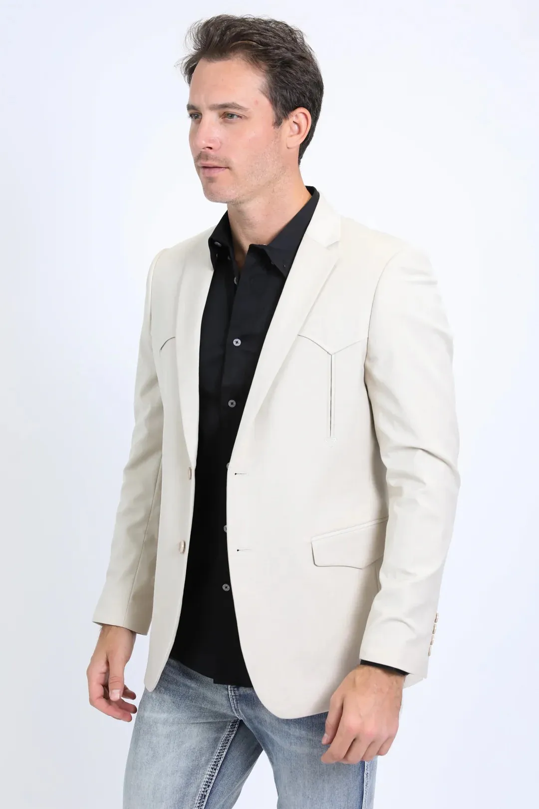 Platini Beige Western Sport Coat for Men – Light Tone Frontier Jacket - 36 Short