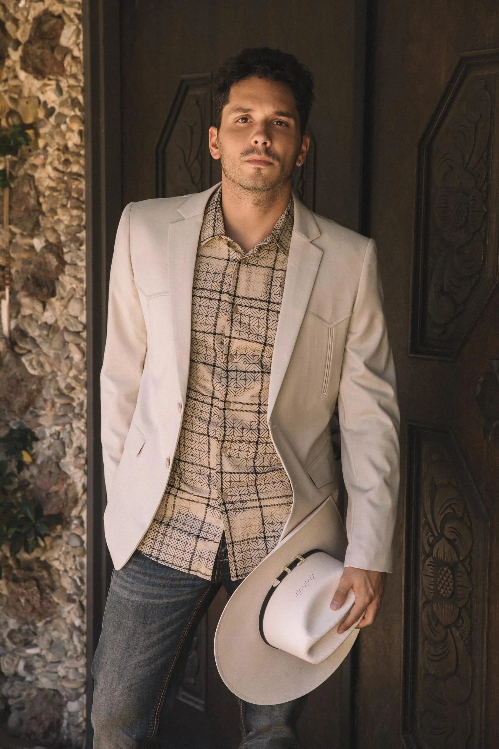 Platini Beige Western Sport Coat for Men – Light Tone Frontier Jacket - 36 Short