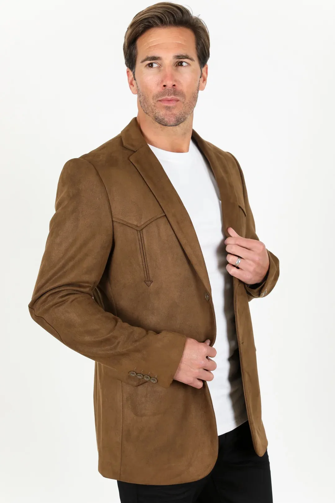 Platini Brown Faux Suede Western Sport Coat for Men – Rugged Frontier Style - 36 Short