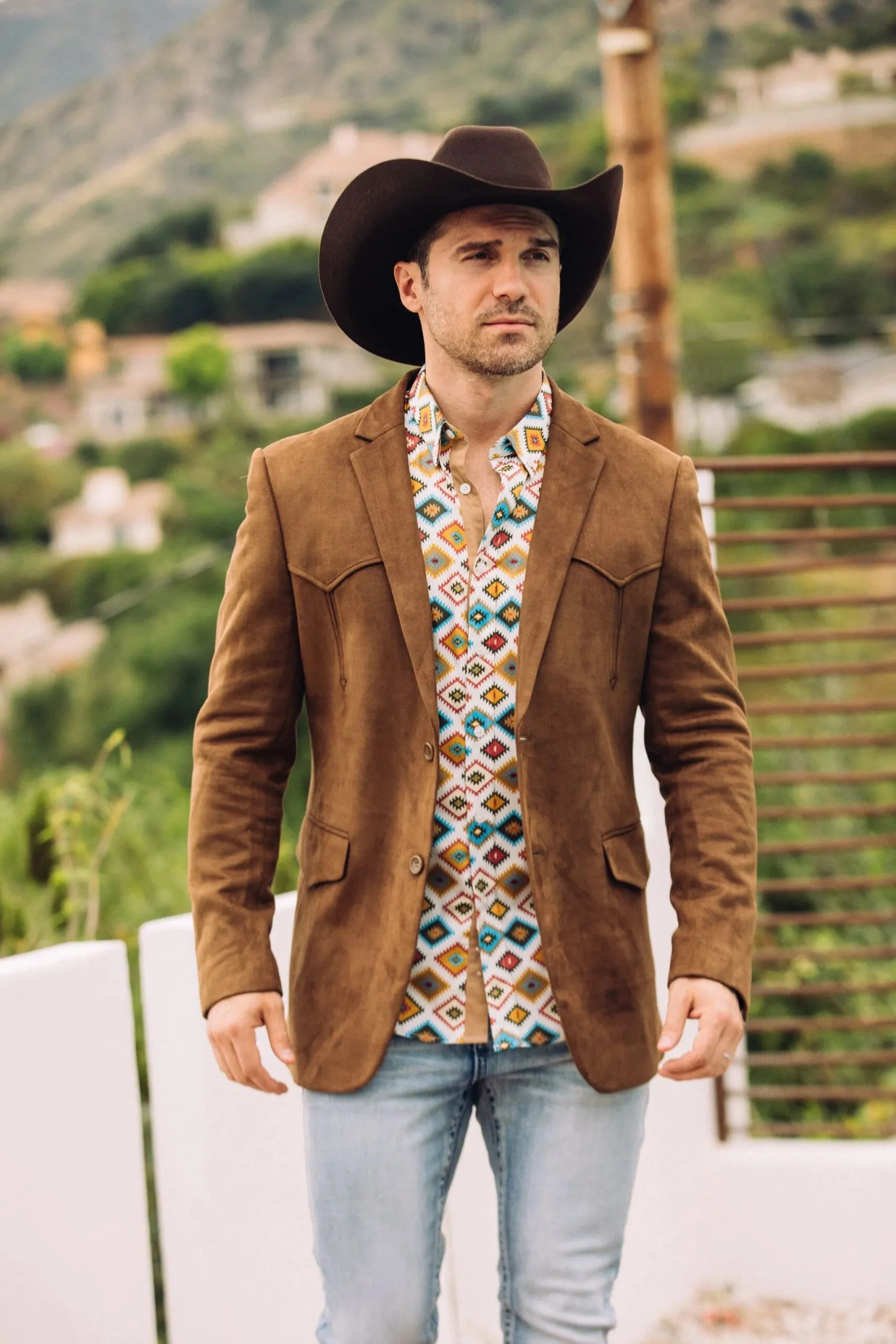 Platini Brown Faux Suede Western Sport Coat for Men – Rugged Frontier Style - 36 Short