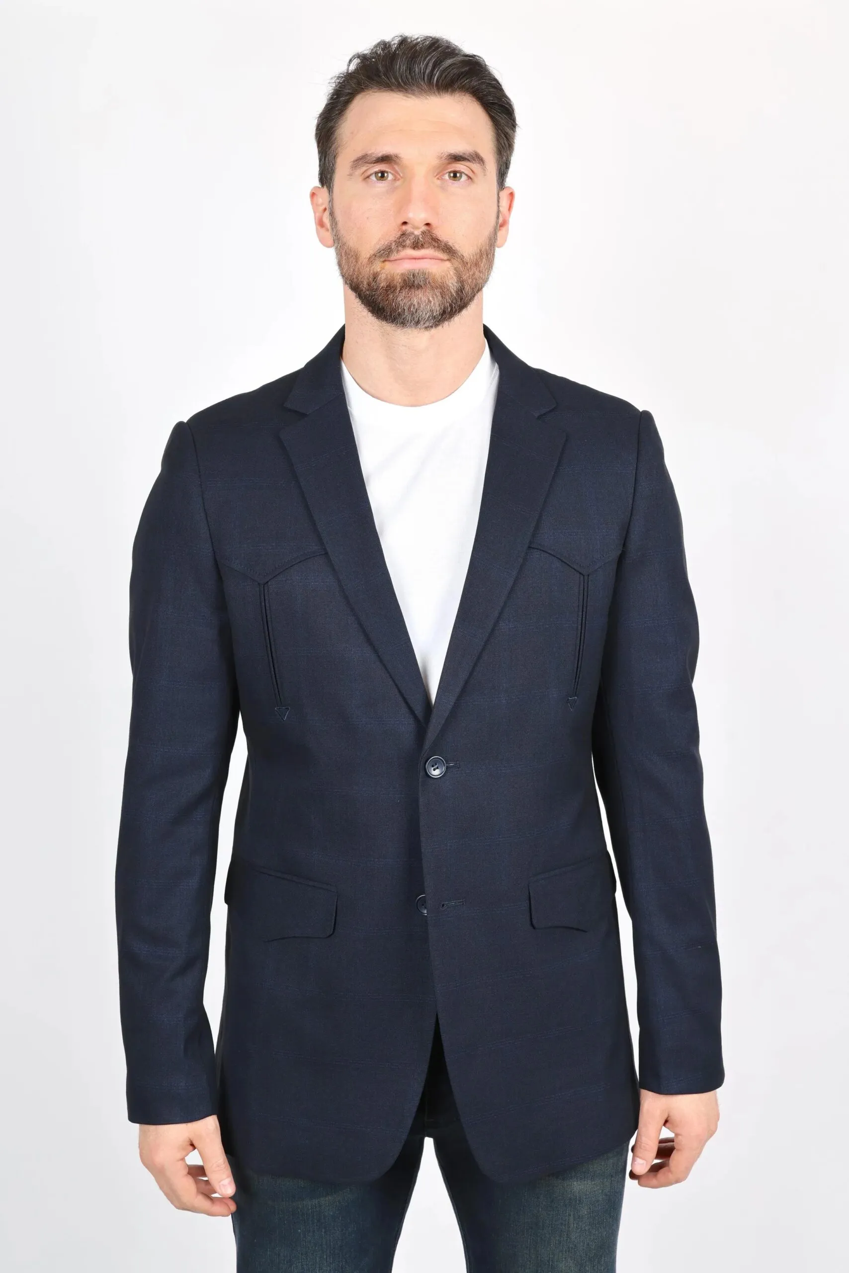 Mens Navy Platini Western Blazer – Stylish Frontier Sport Coat - 36 Short